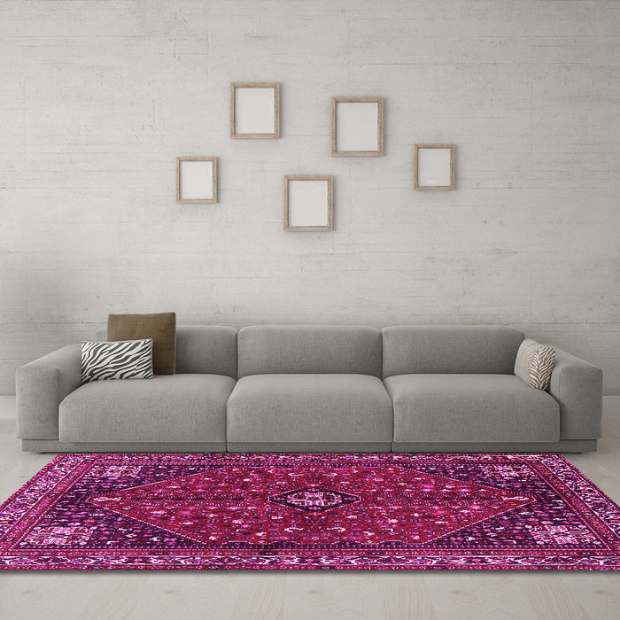 Machine Washable Persian Pink Traditional Rug in a Living Room, wshtr3554pnk