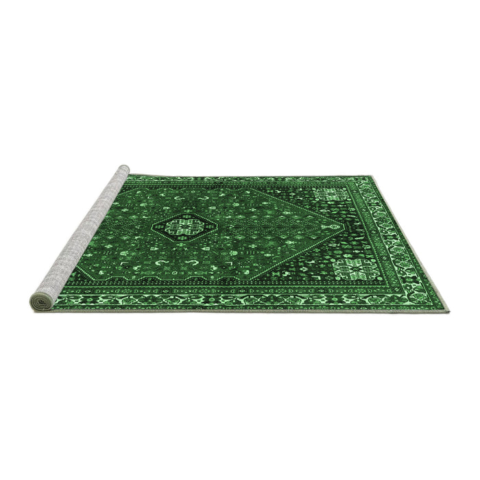Sideview of Machine Washable Persian Emerald Green Traditional Area Rugs, wshtr3554emgrn
