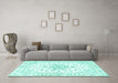 Machine Washable Persian Turquoise Traditional Area Rugs in a Living Room,, wshtr3555turq