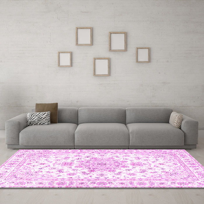Machine Washable Persian Pink Traditional Rug in a Living Room, wshtr3555pnk