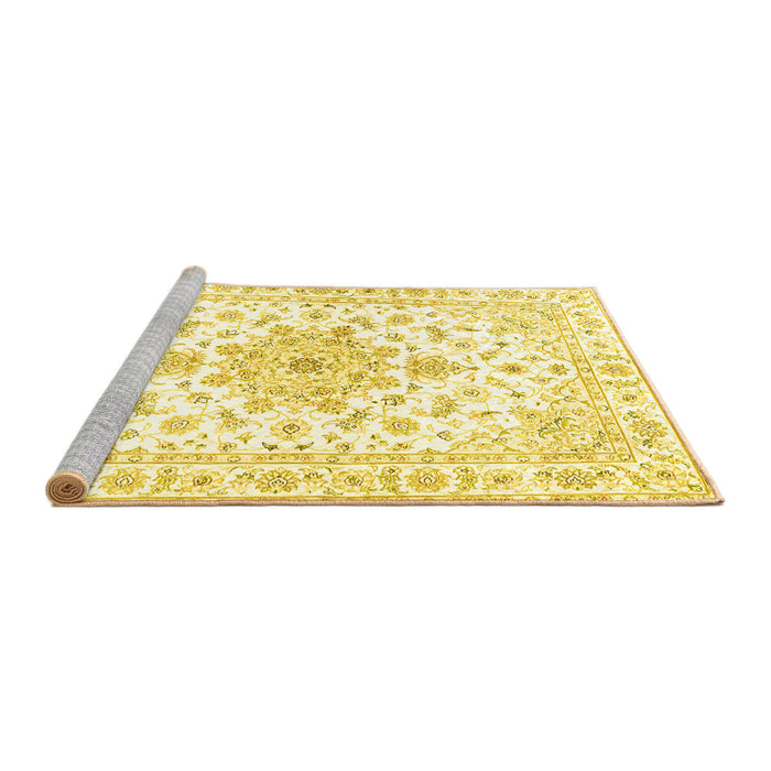 Sideview of Machine Washable Persian Yellow Traditional Rug, wshtr3555yw