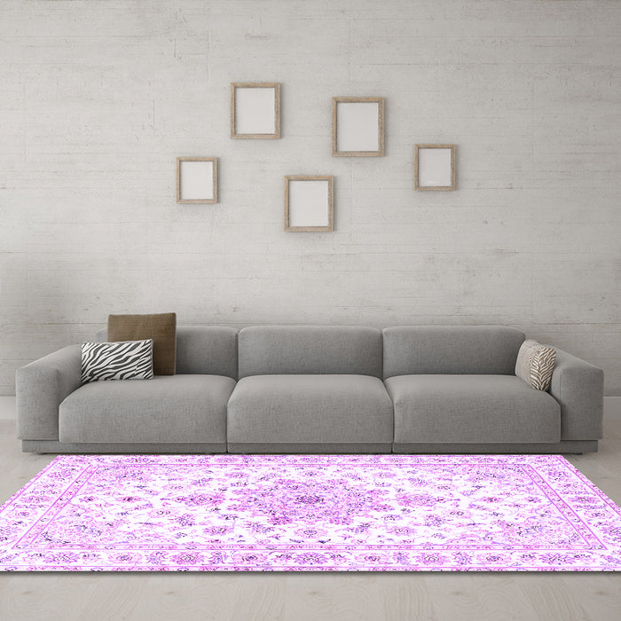 Machine Washable Persian Purple Traditional Area Rugs in a Living Room, wshtr3555pur