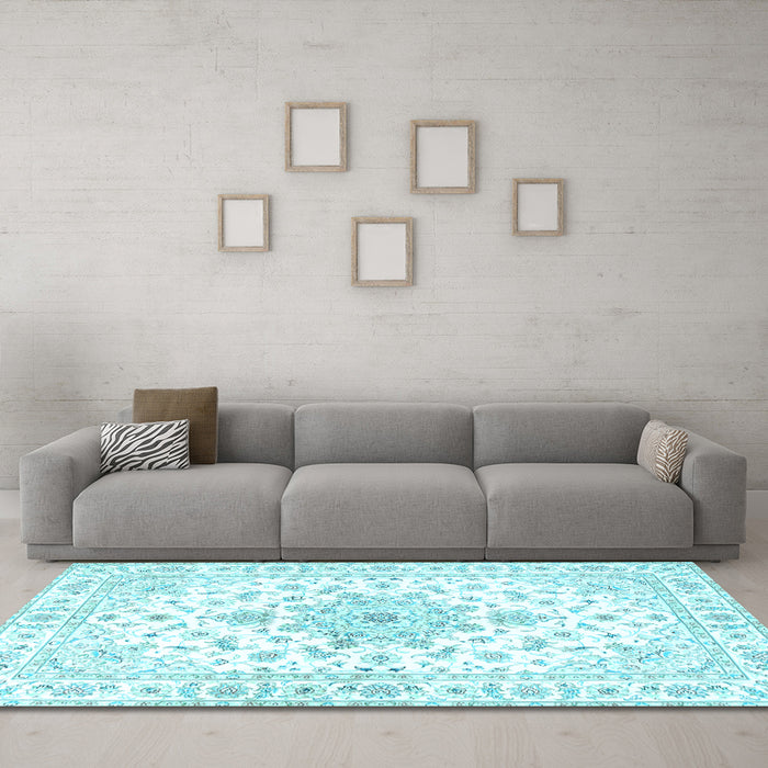 Machine Washable Persian Light Blue Traditional Rug in a Living Room, wshtr3555lblu