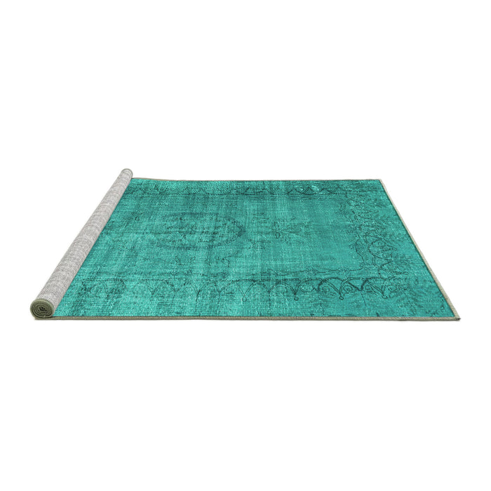 Sideview of Machine Washable Persian Turquoise Traditional Area Rugs, wshtr3556turq