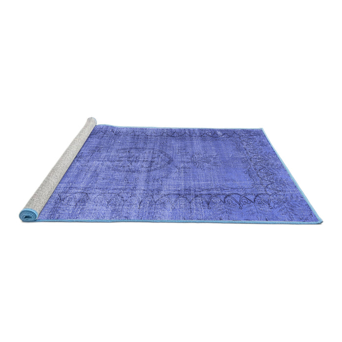 Sideview of Machine Washable Persian Blue Traditional Rug, wshtr3556blu