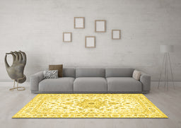 Machine Washable Persian Yellow Traditional Rug in a Living Room, wshtr3557yw