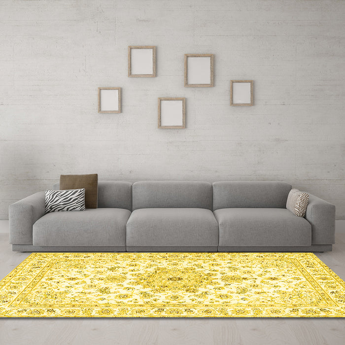 Machine Washable Persian Yellow Traditional Rug in a Living Room, wshtr3557yw