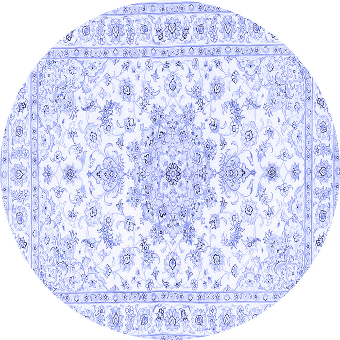 Round Machine Washable Persian Blue Traditional Rug, wshtr3557blu