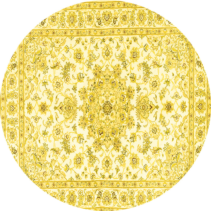 Round Persian Yellow Traditional Rug, tr3557yw