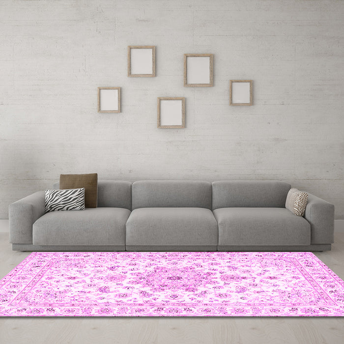 Machine Washable Persian Pink Traditional Rug in a Living Room, wshtr3557pnk