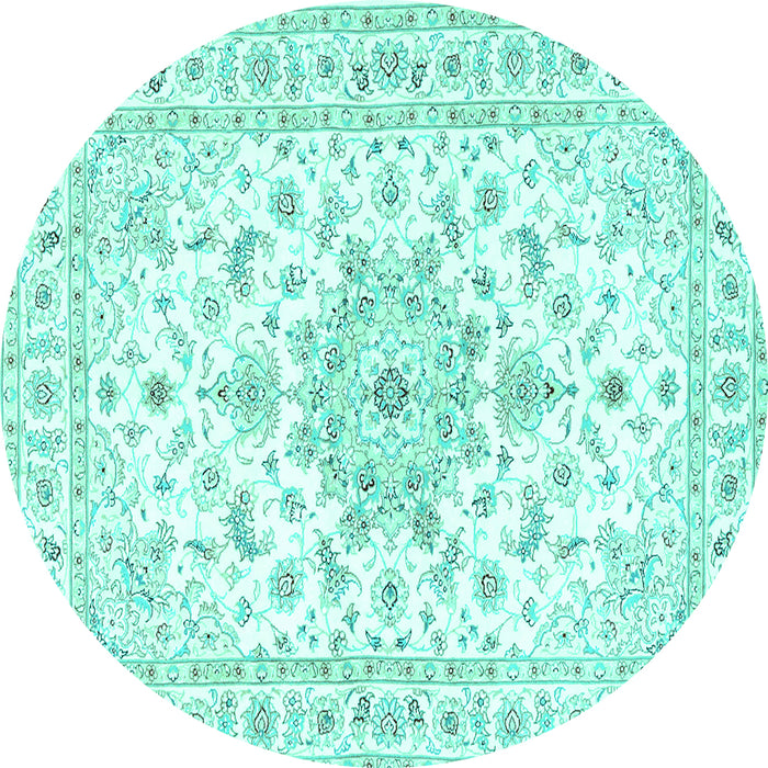 Round Persian Turquoise Traditional Rug, tr3557turq