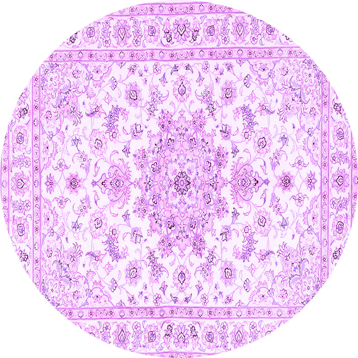 Round Machine Washable Persian Purple Traditional Area Rugs, wshtr3557pur