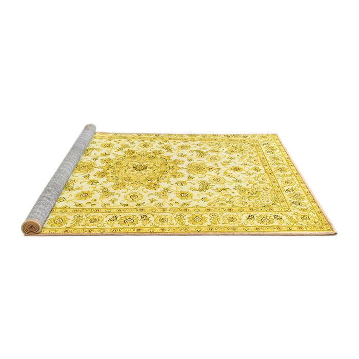 Sideview of Machine Washable Persian Yellow Traditional Rug, wshtr3557yw