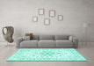 Machine Washable Persian Turquoise Traditional Area Rugs in a Living Room,, wshtr3557turq