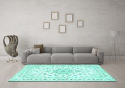 Machine Washable Persian Turquoise Traditional Area Rugs in a Living Room,, wshtr3557turq