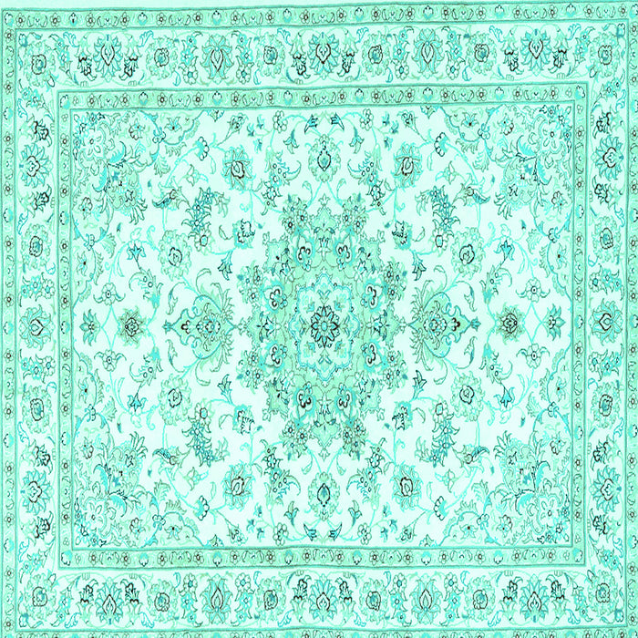 Square Machine Washable Persian Turquoise Traditional Area Rugs, wshtr3557turq