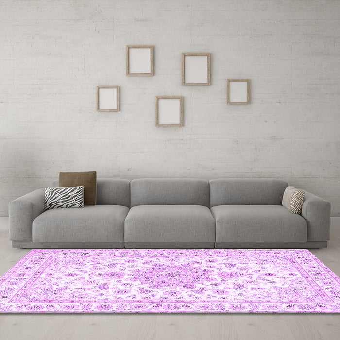 Machine Washable Persian Purple Traditional Area Rugs in a Living Room, wshtr3557pur