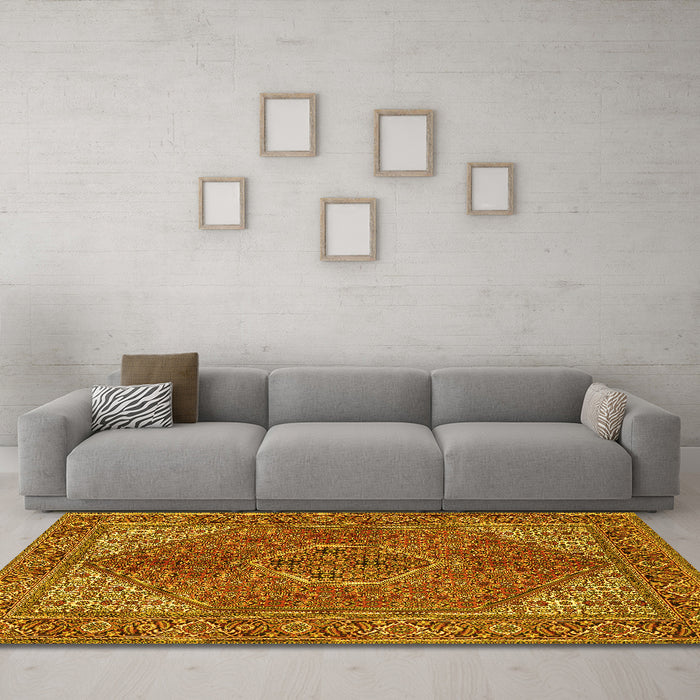Machine Washable Persian Yellow Traditional Rug in a Living Room, wshtr3558yw