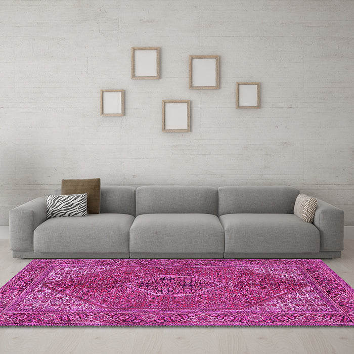 Machine Washable Persian Pink Traditional Rug in a Living Room, wshtr3558pnk