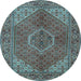 Round Machine Washable Persian Light Blue Traditional Rug, wshtr3558lblu