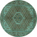 Round Machine Washable Persian Turquoise Traditional Area Rugs, wshtr3558turq