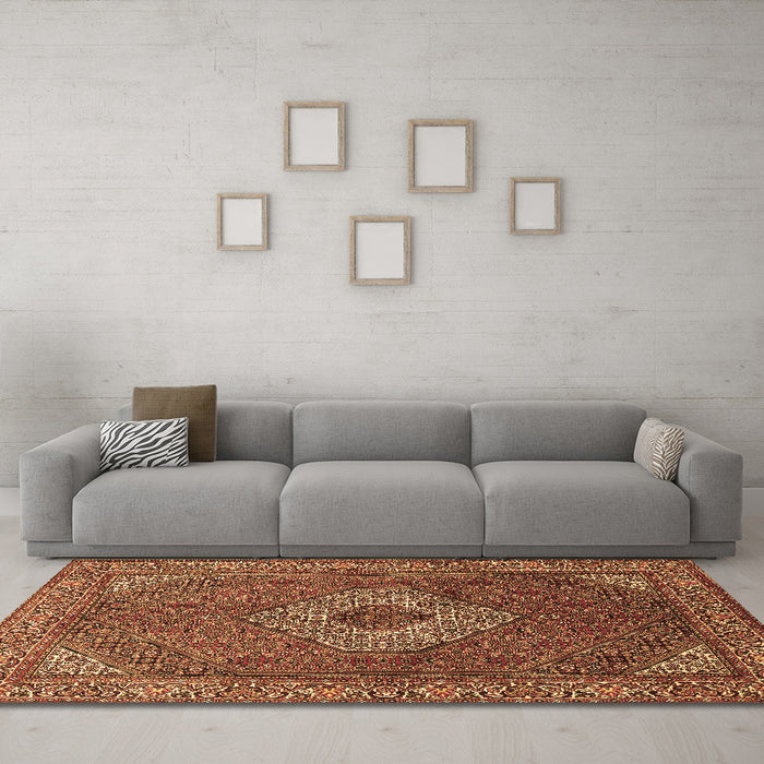 Machine Washable Medallion Brown Traditional Rug in a Living Room,, wshtr3559brn