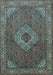 Machine Washable Medallion Light Blue Traditional Rug, wshtr3559lblu