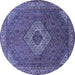 Round Machine Washable Medallion Blue Traditional Rug, wshtr3559blu