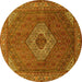 Round Machine Washable Medallion Yellow Traditional Rug, wshtr3559yw