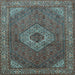 Square Machine Washable Medallion Light Blue Traditional Rug, wshtr3559lblu