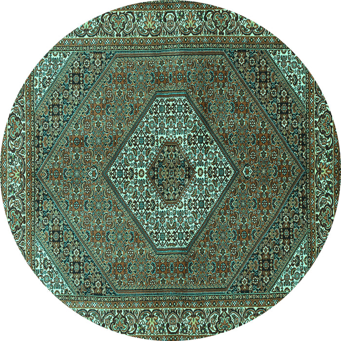 Round Machine Washable Medallion Turquoise Traditional Area Rugs, wshtr3559turq