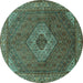 Round Medallion Turquoise Traditional Rug, tr3559turq