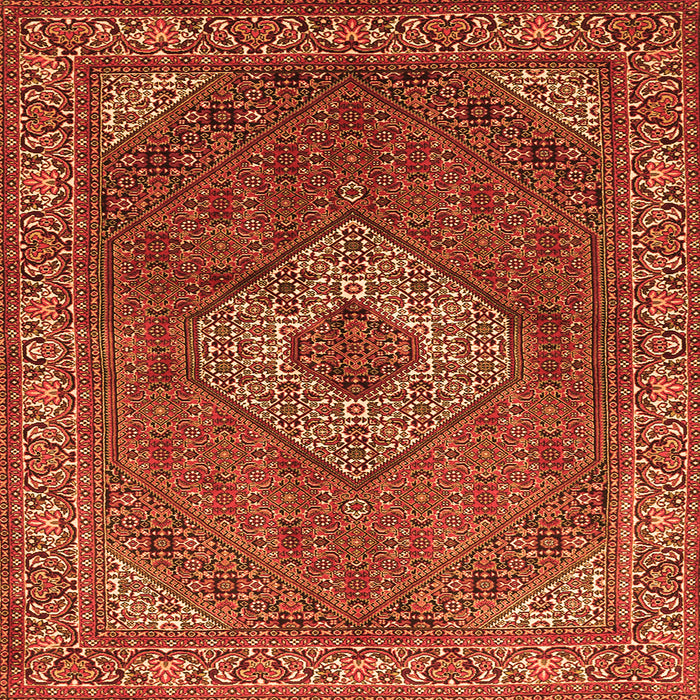Round Machine Washable Medallion Orange Traditional Area Rugs, wshtr3559org