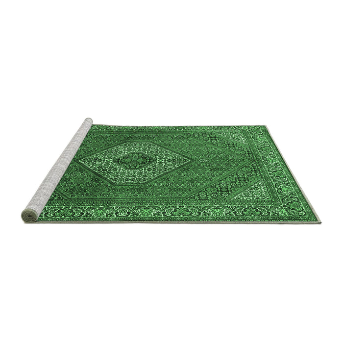 Sideview of Machine Washable Medallion Emerald Green Traditional Area Rugs, wshtr3559emgrn