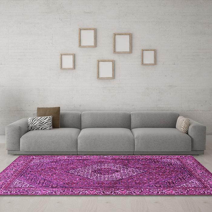 Machine Washable Medallion Purple Traditional Area Rugs in a Living Room, wshtr3559pur