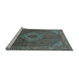 Sideview of Machine Washable Medallion Light Blue Traditional Rug, wshtr3559lblu