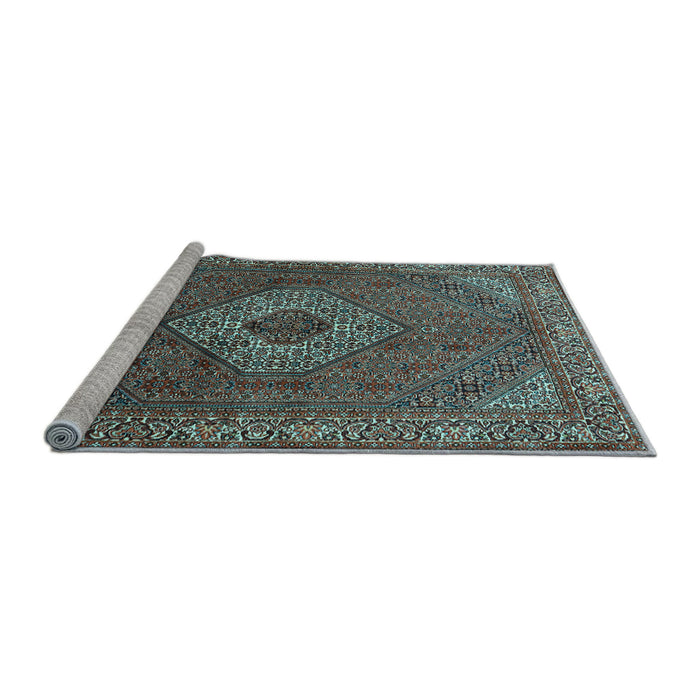 Sideview of Machine Washable Medallion Light Blue Traditional Rug, wshtr3559lblu