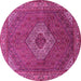 Round Machine Washable Medallion Pink Traditional Rug, wshtr3559pnk