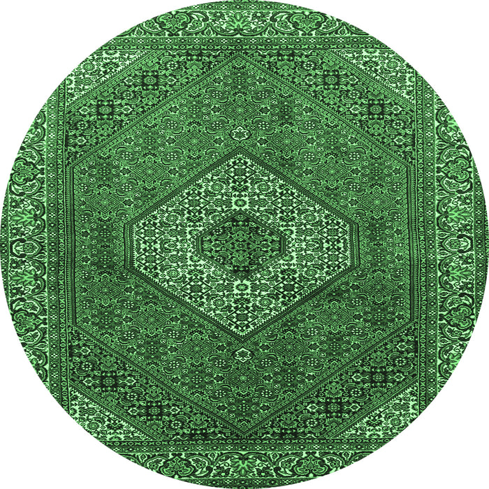 Round Machine Washable Medallion Emerald Green Traditional Area Rugs, wshtr3559emgrn