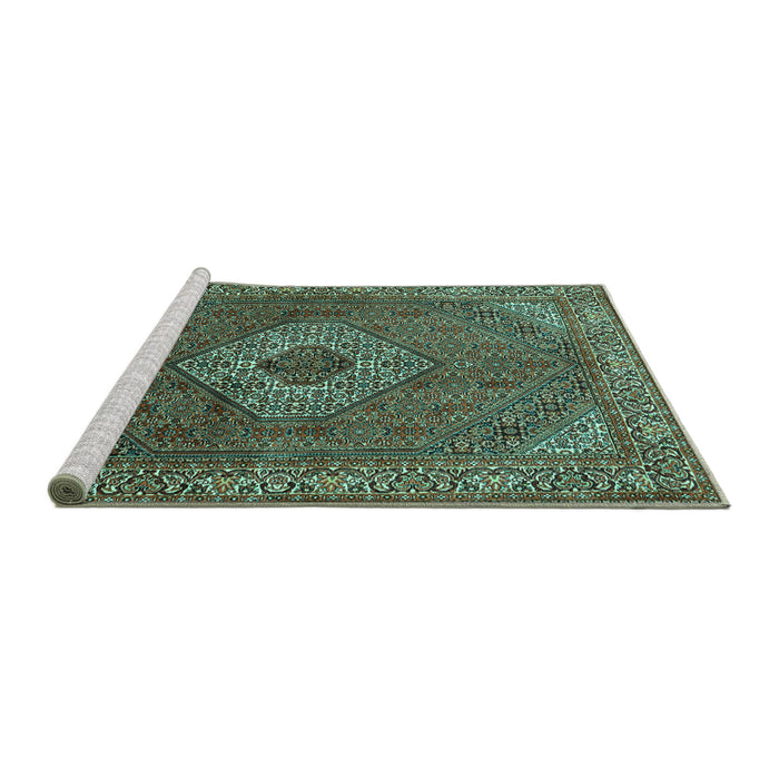 Sideview of Machine Washable Medallion Turquoise Traditional Area Rugs, wshtr3559turq