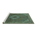 Sideview of Machine Washable Medallion Turquoise Traditional Area Rugs, wshtr3559turq