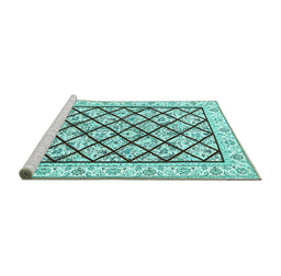 Sideview of Machine Washable Persian Turquoise Traditional Area Rugs, wshtr355turq