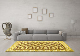 Machine Washable Persian Yellow Traditional Rug in a Living Room, wshtr355yw