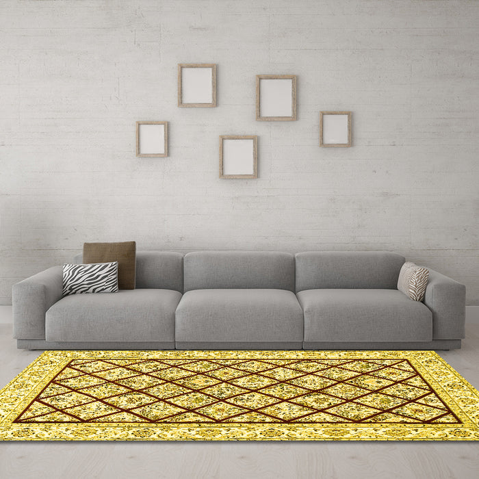 Machine Washable Persian Yellow Traditional Rug in a Living Room, wshtr355yw