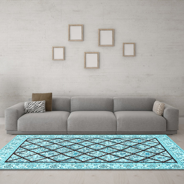 Machine Washable Persian Light Blue Traditional Rug in a Living Room, wshtr355lblu