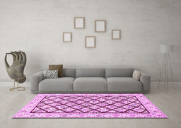 Machine Washable Persian Pink Traditional Rug in a Living Room, wshtr355pnk