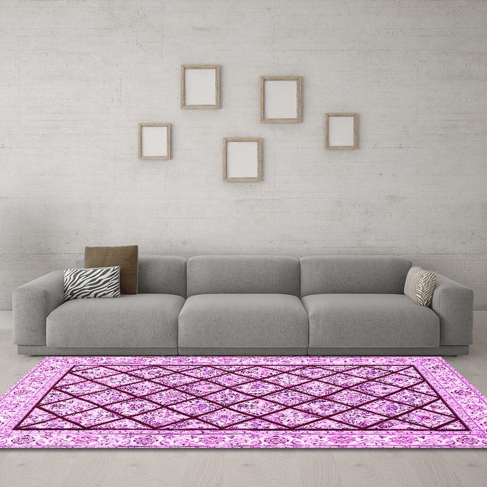 Machine Washable Persian Pink Traditional Rug in a Living Room, wshtr355pnk