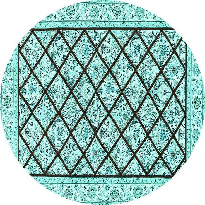 Round Machine Washable Persian Turquoise Traditional Area Rugs, wshtr355turq