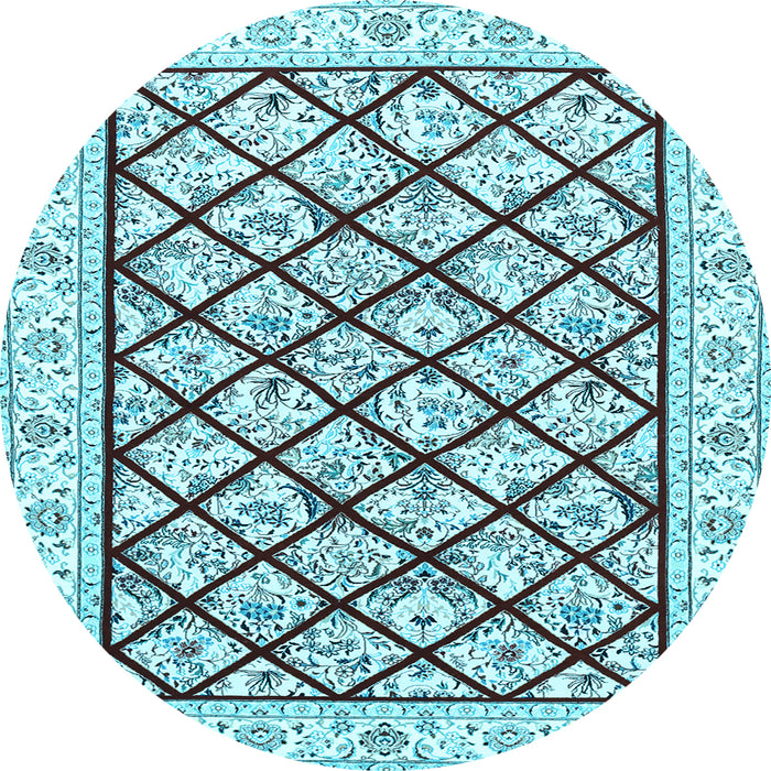 Round Machine Washable Persian Light Blue Traditional Rug, wshtr355lblu