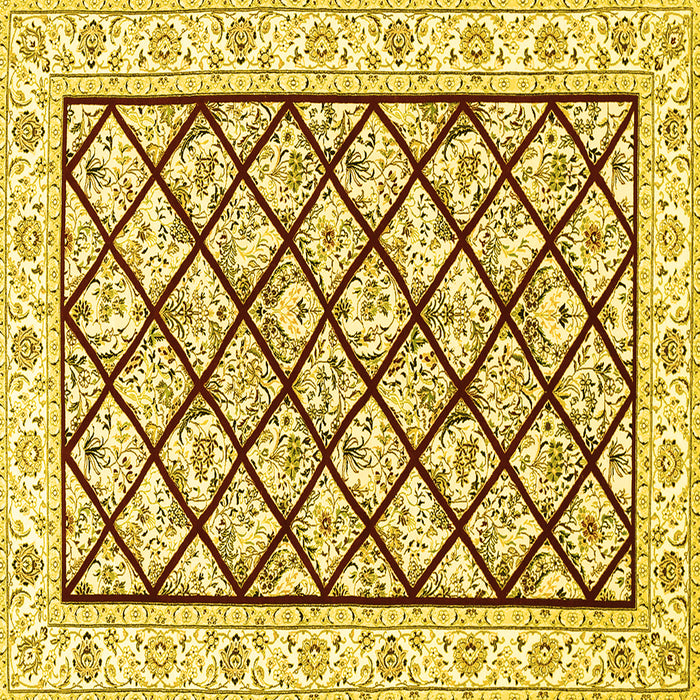 Square Machine Washable Persian Yellow Traditional Rug, wshtr355yw
